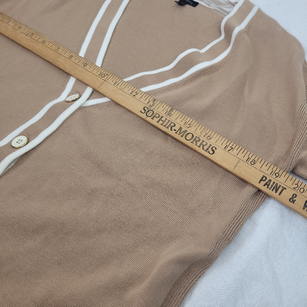 Talbot's girlfriend varsity tan cardigan white trim preppy normcore academia S - Picture 5 of 11